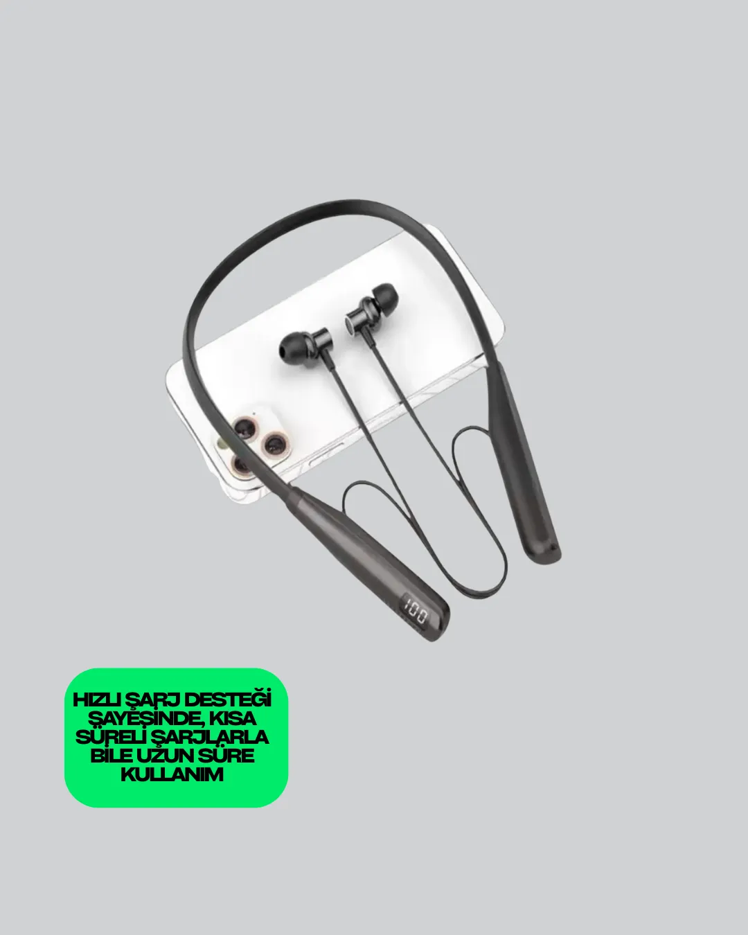 Boyun Askılı Kablosuz Bluetooth Kulaklık – Aktif Gürültü Önleme, LCD Ekranlı