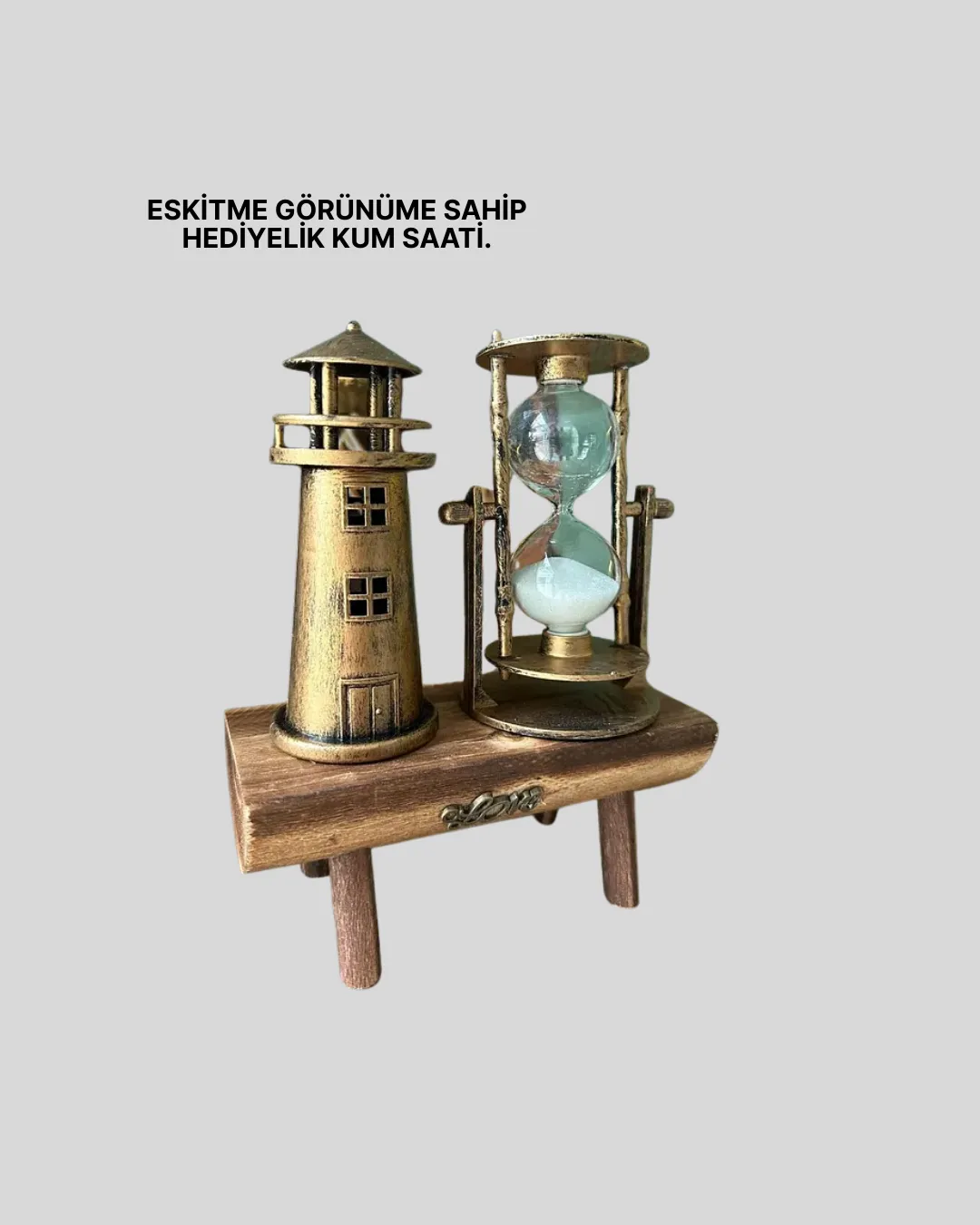 Ahşap Kum Saati ve Deniz Feneri Figürü Bir Arada – Ev & Ofis Dekorasyonu