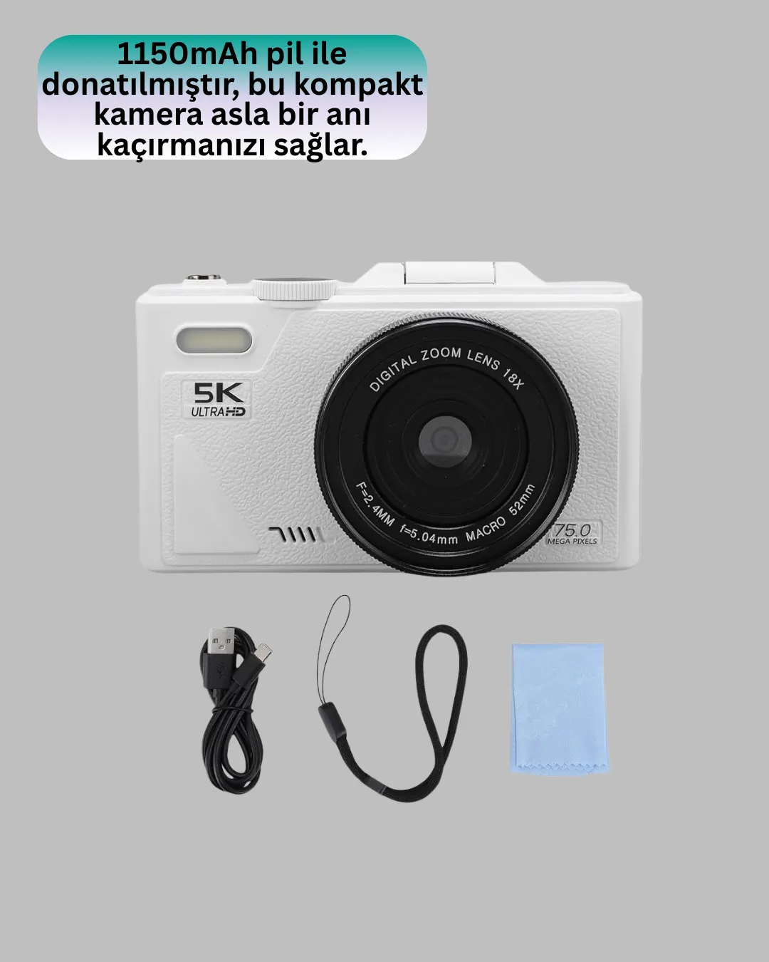 Taşınabilir 5K UHD Fotoğraf ve Video Kamera Otofokus WiFi