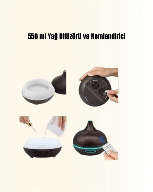 550 ml Kapasiteli Ultrasonik Difüzör – Yağsız Nemlendirici Kullanımıyla Uyumlu