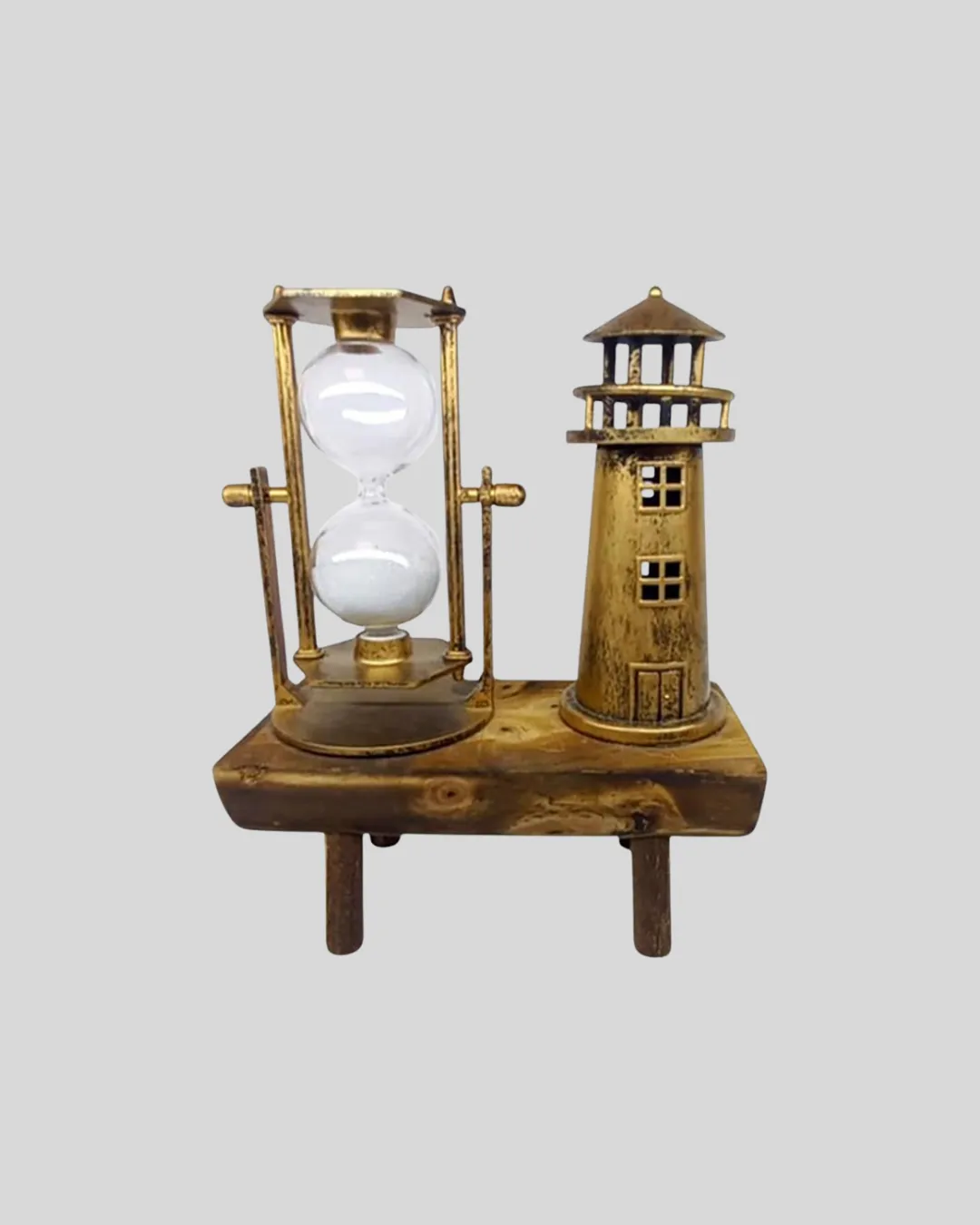 Vintage Kum Saati + Deniz Feneri Modeli – Ahşap Gövdeli Masa Üstü Dekor