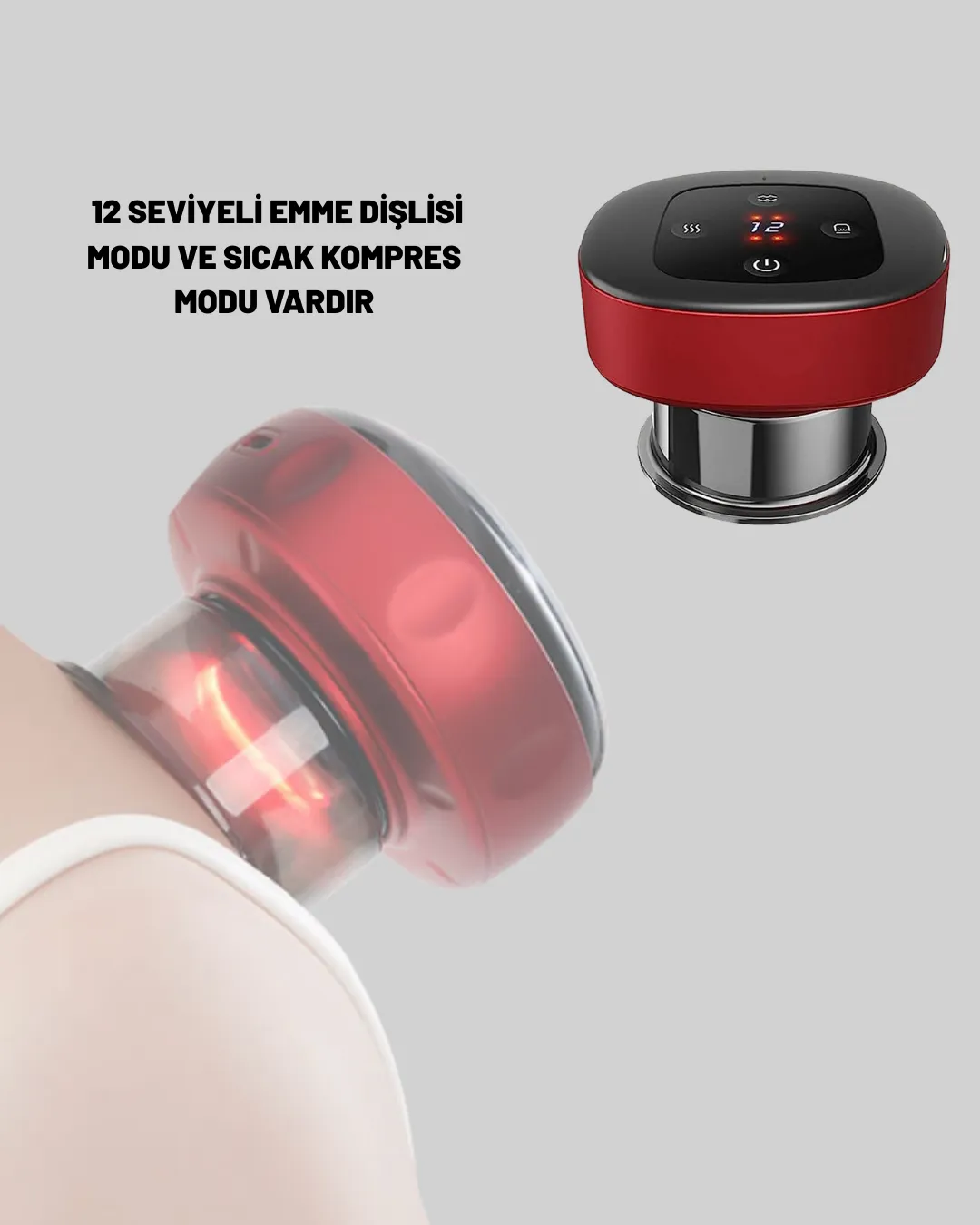 Elektrikli Vakumlu Çukurluk Masaj Aleti Isıtmalı ve Kırmızı Işıklı Terapi Seti