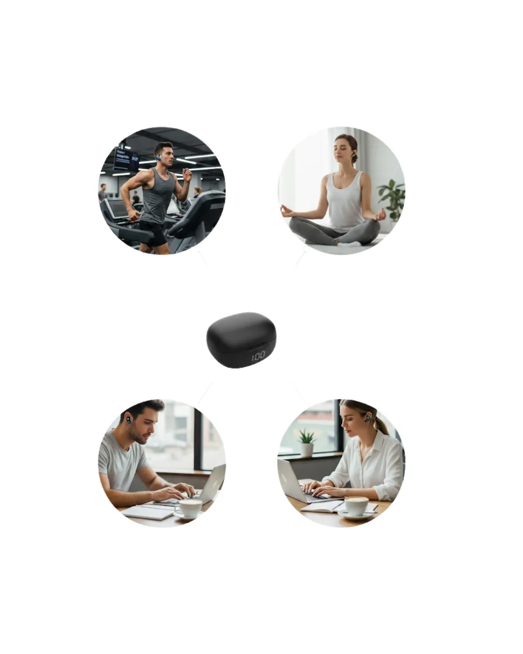 Açık Kulak Kablosuz Spor Kulaklık Dual Mikrofon ve LED Gösterge