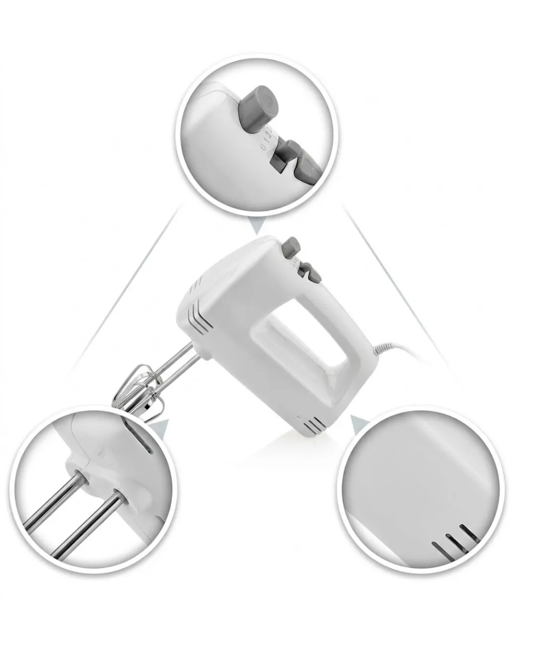 Paslanmaz Çelik Çırpıcılı El Mikseri 250W Çok Kademeli Mutfak Mikseri