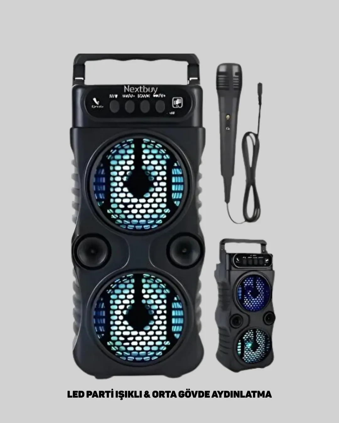 Kablosuz LED Işıklı Bluetooth Hoparlör – FM Radyolu, Mikrofon Girişli