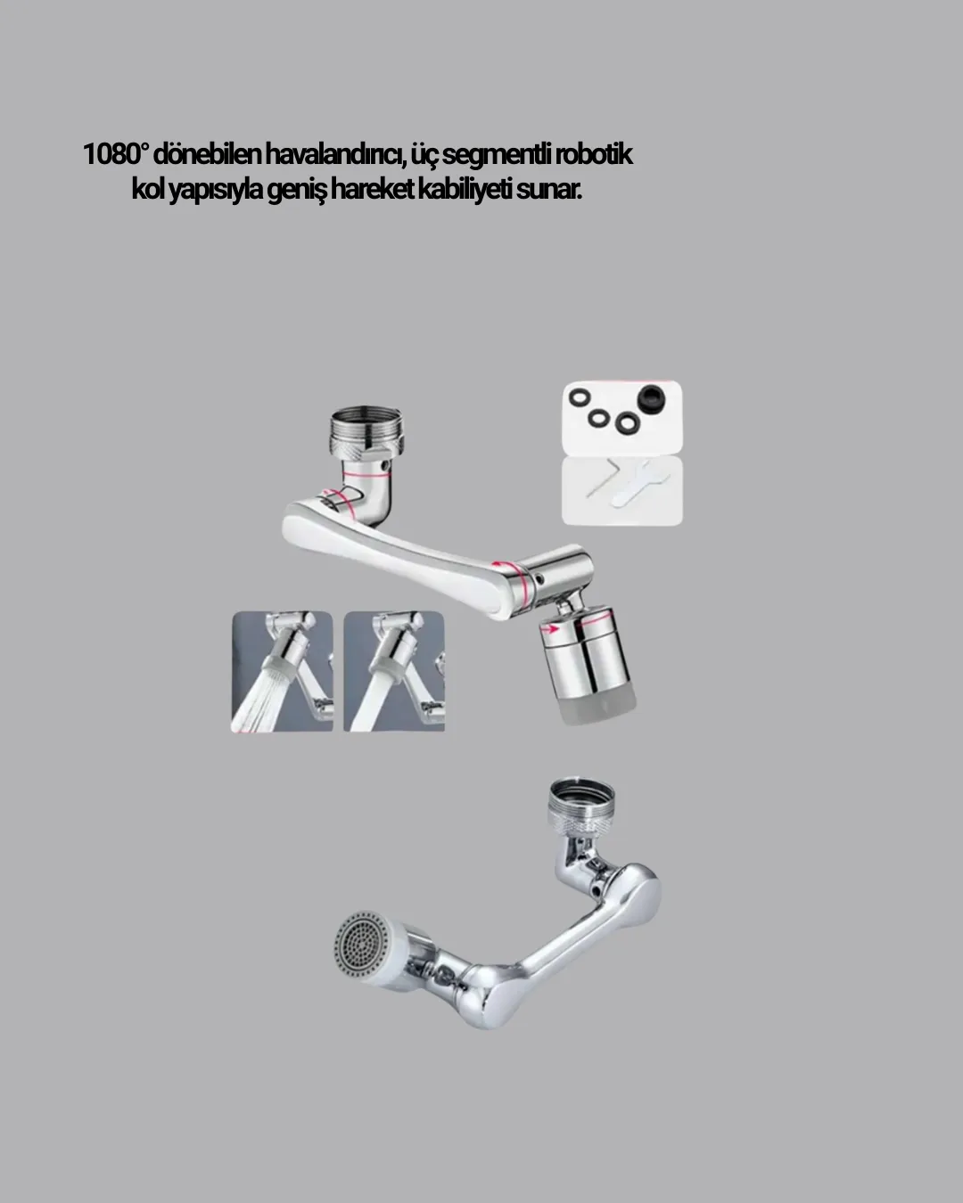 1080° Dönebilen Musluk Başlığı Robotik Kol Havalandırıcı Çok Yönlü Su Yönlendirme