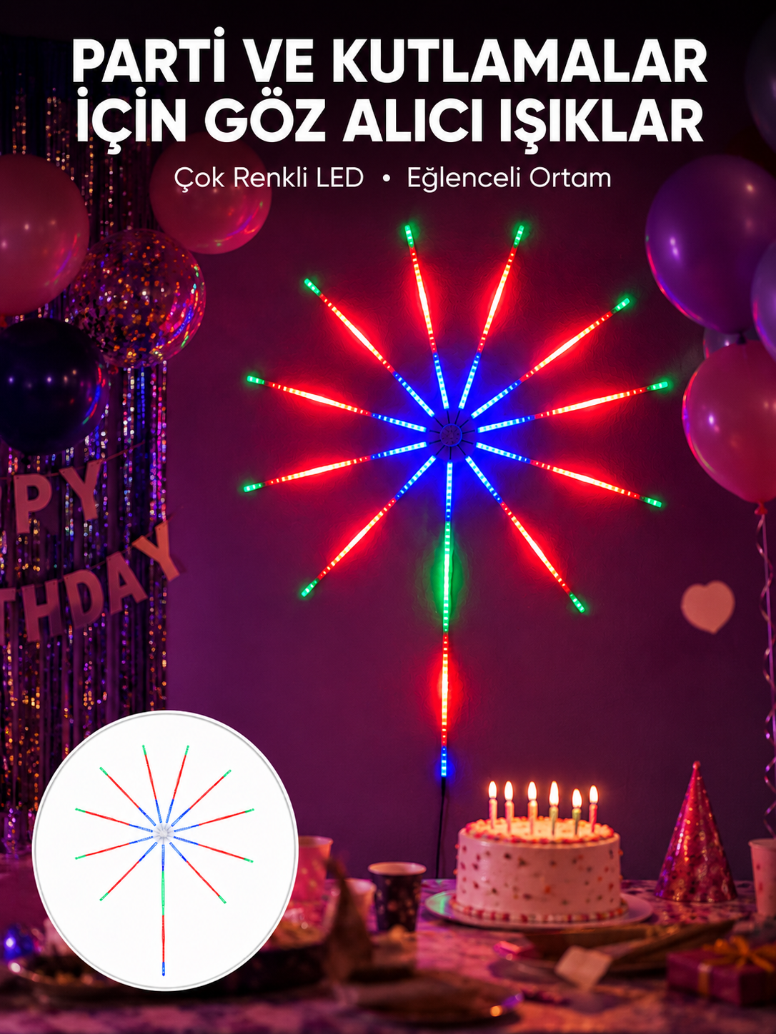 RGB LED Duvar Dekoru Sökülebilir Kollu Havai Fişek Işık Sistemi