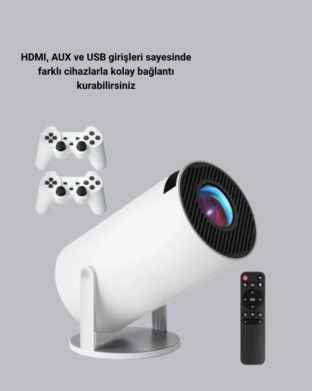 4K Wi-Fi 6 Projeksiyon Cihazı – 10.000+ Oyun Desteği, Kablosuz Bağlantı ve Çoklu Giriş Portları