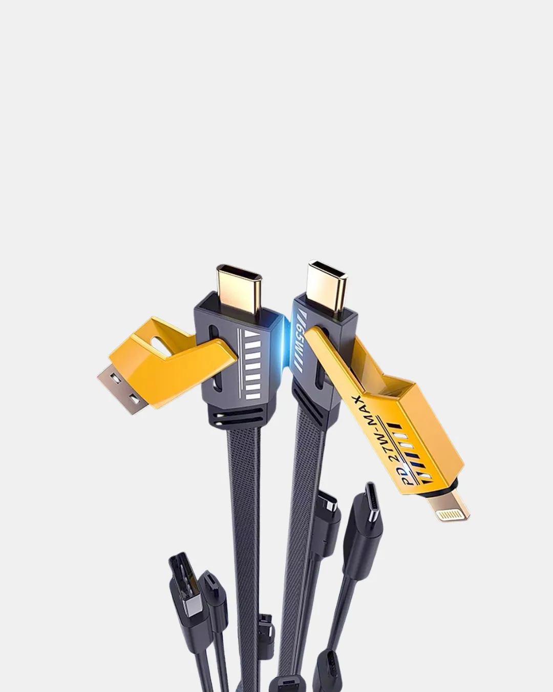65W 4’ü 1 Arada Örgülü Hızlı Şarj Kablosu USB-C USB-A Çoklu Şarj Dayanıklı