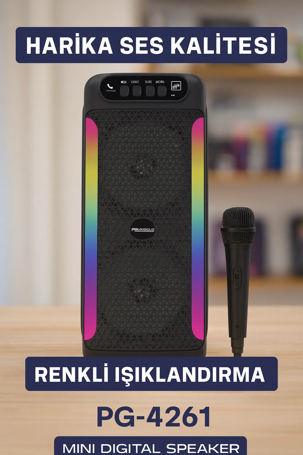 RGB Işıklı Çift Hoparlörlü Taşınabilir Bluetooth Speaker ve Mikrofon