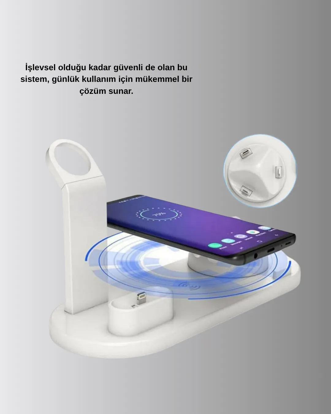 Apple Uyumlu Kablosuz Şarj İstasyonu 4 Cihaz Destekli ve Hızlı Şarjlı