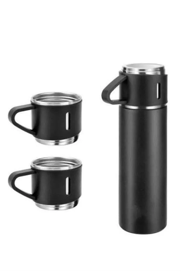 Termos Seti Paslanmaz Çelik 3 Bardaklı Vakumlu Termos Set 500 Ml 12 Saate Kadar Isı Koruma