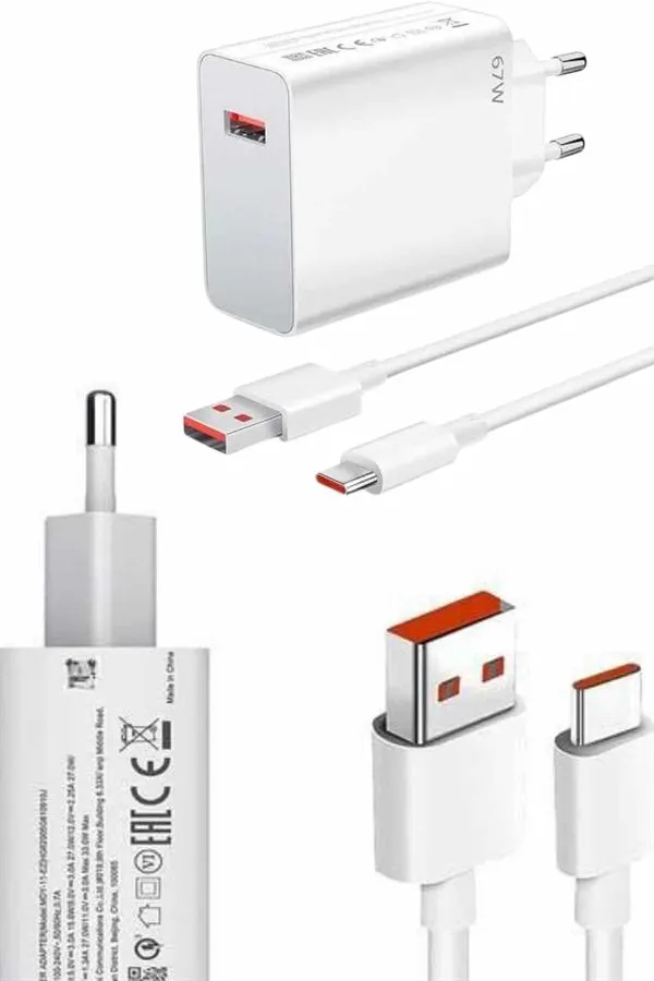 Hızlı Şarj Aleti Adaptörü Kablo Seti 67W Uzun Ömürlü Beyaz