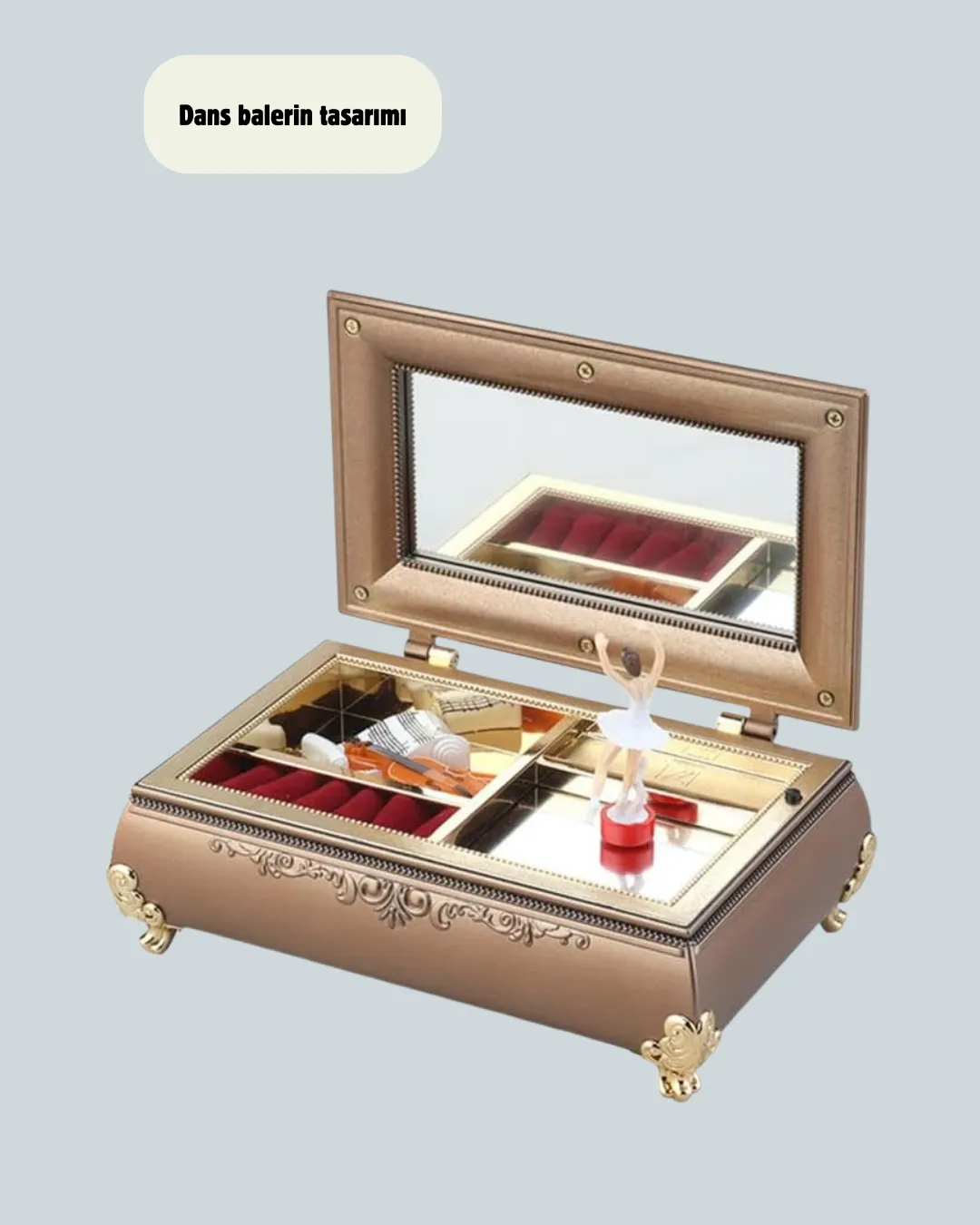 Piyano Şeklinde Balerinli Müzik Kutusu Takı Bölmeli Şık Model