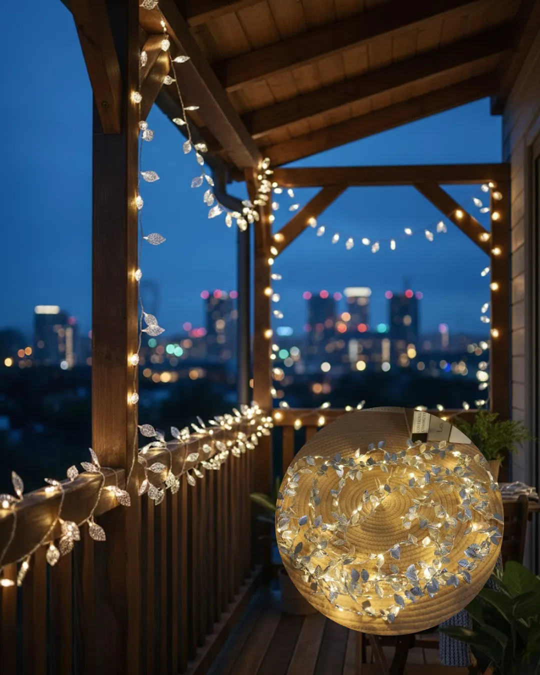 Gümüş Yaprak Tasarımlı LED Işık Pilli Ev ve Vitrin Dekoru