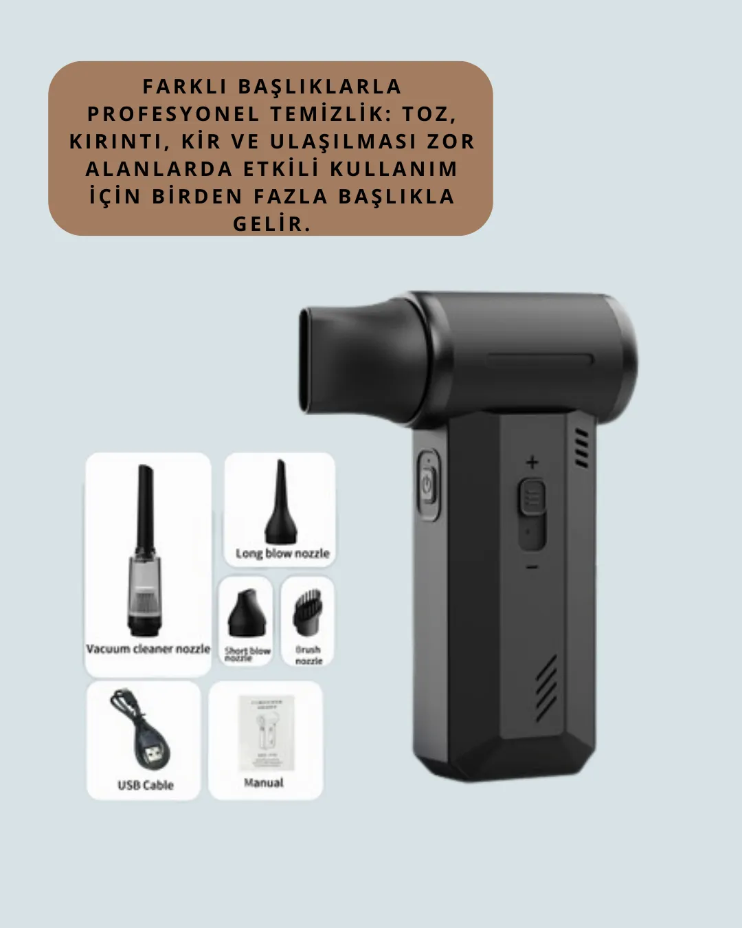 Taşınabilir Şarjlı Güçlü Hava Üfleme Aleti Çok Yönlü Kullanım