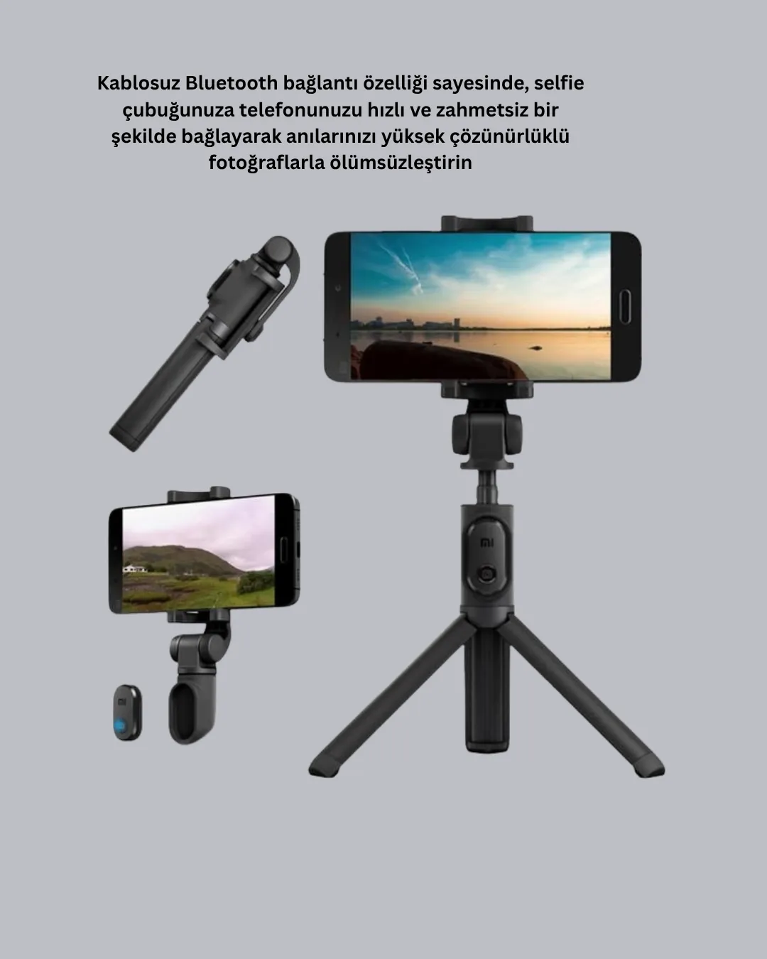 Kablosuz Bluetooth Selfie Çubuğu – 360° Dönebilir Başlık, Taşınabilir ve Şık Tasarım