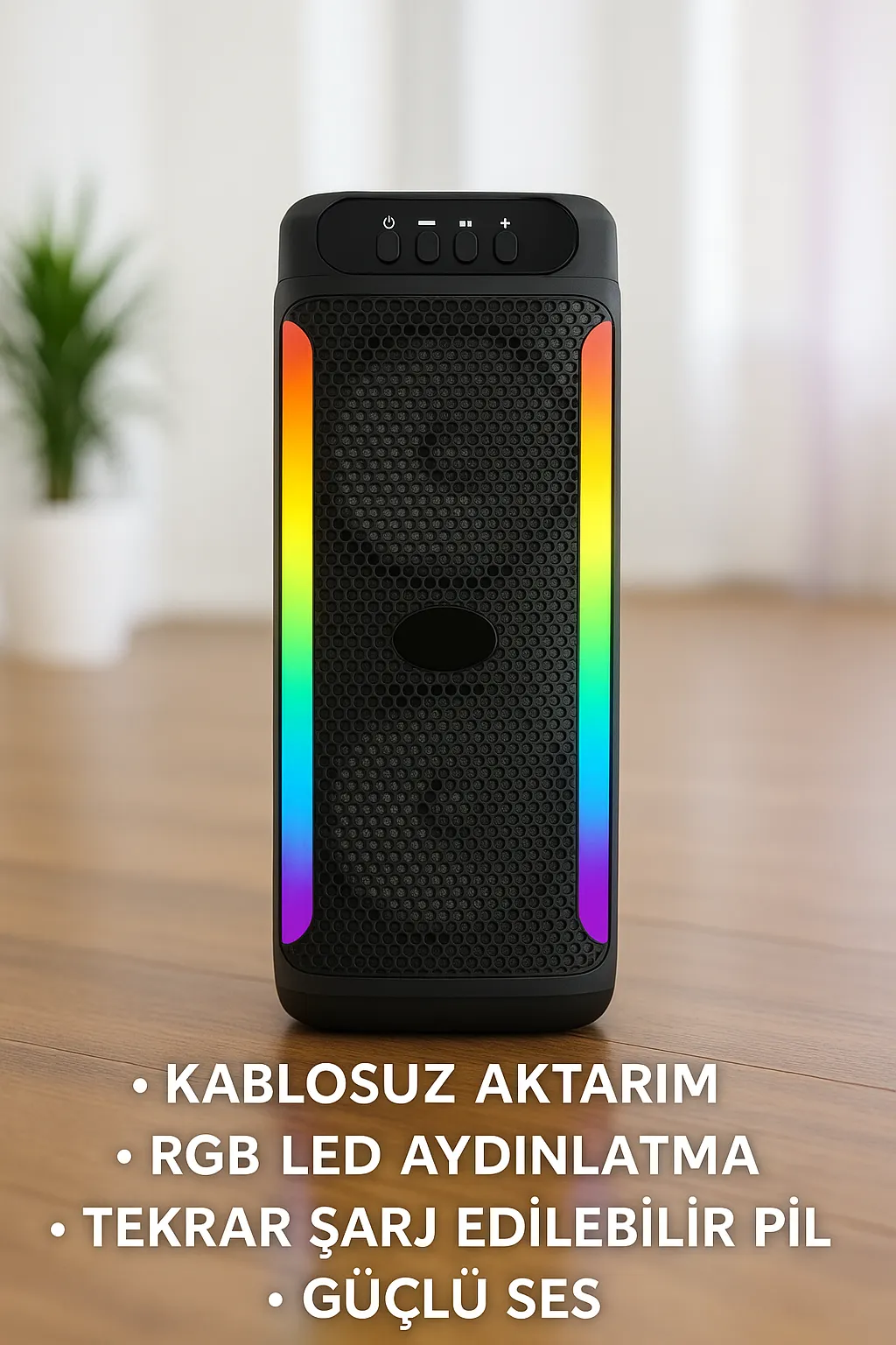 RGB Işıklı Çift Hoparlörlü Taşınabilir Bluetooth Speaker ve Mikrofon