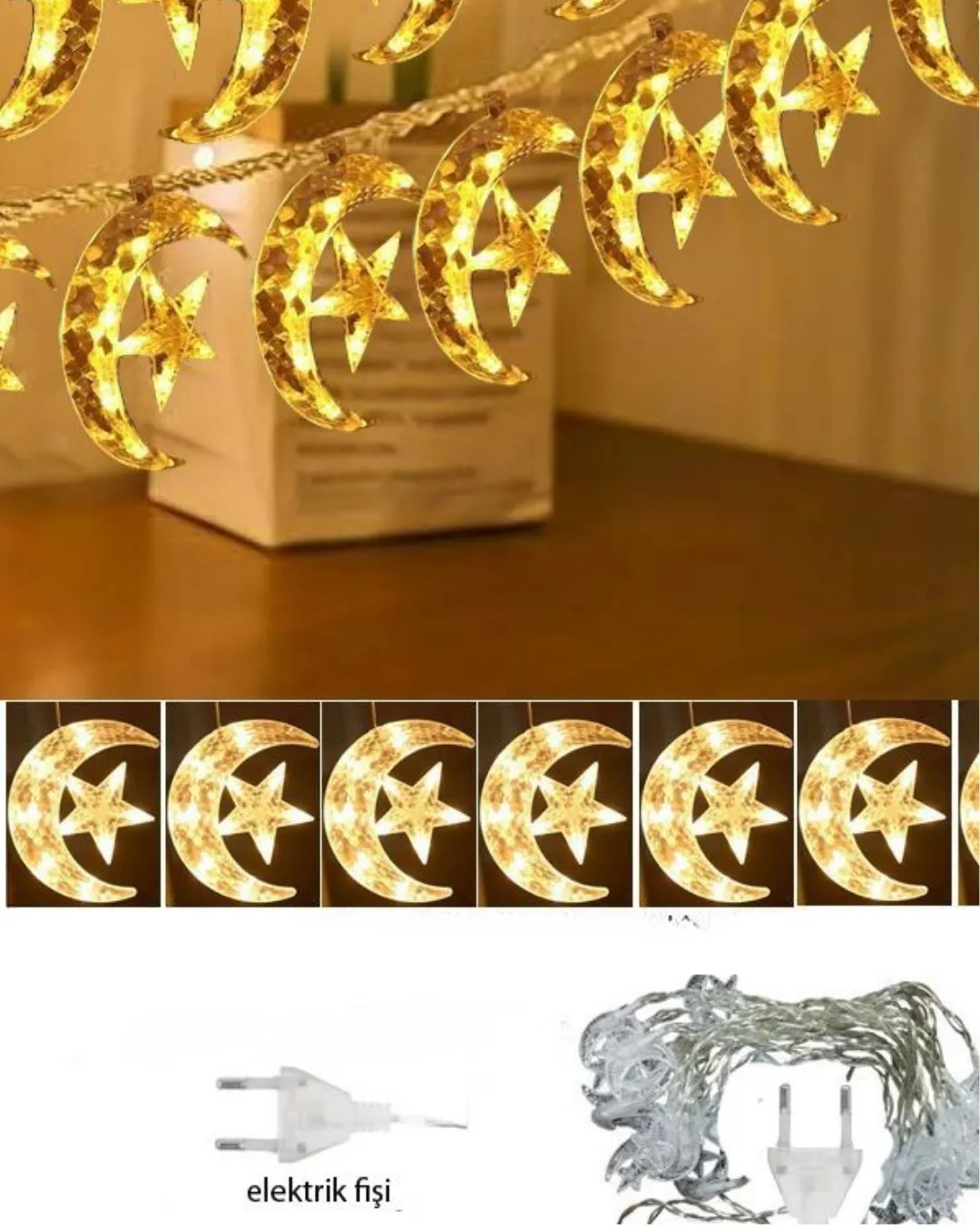 Dekoratif Ay Yıldız Perde Işığı Sıcak Beyaz Festival ve Ev Süsleme