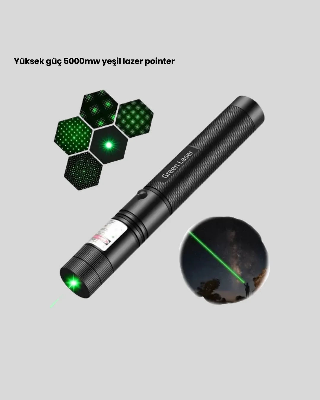 Yüksek Güçlü Yeşil Lazer Pointer 5000mW Şarjlı