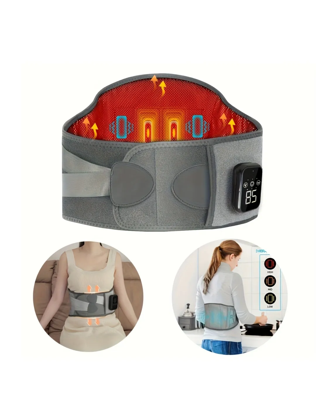 USB Şarjlı Isıtmalı Bel Masaj Kemeri 3 Farklı Masaj Modu