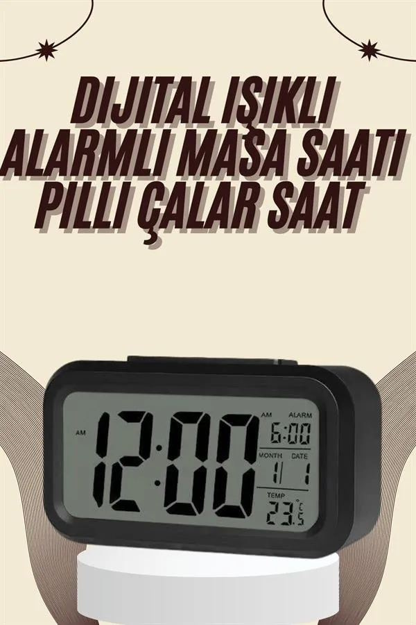 Dijital Masa Saati Termometreli Takvim Çalar Saat Led Ekran Pilli