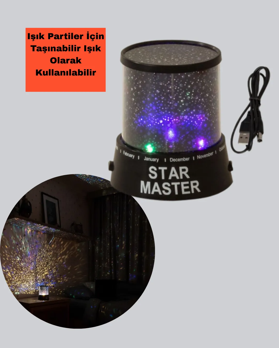 LED Renk Değiştiren Yıldız Projektör Galaxy Efektli Gece Lambası