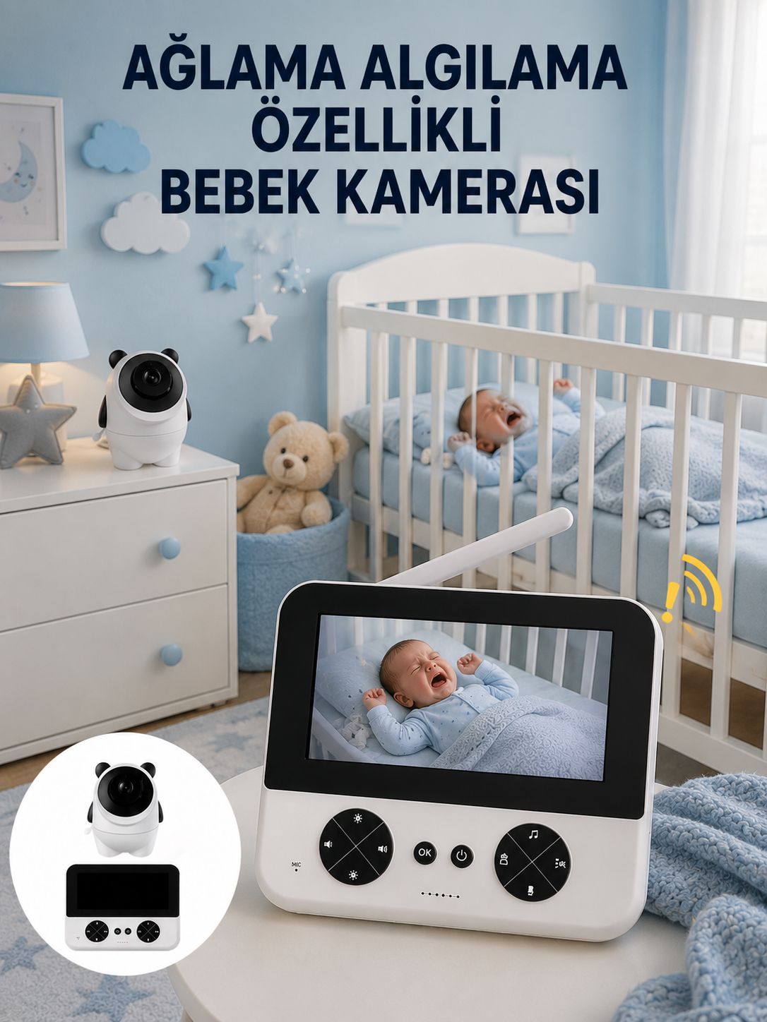Gece Görüşlü Güvenli Bebek Monitörü 720P HD Görüntü