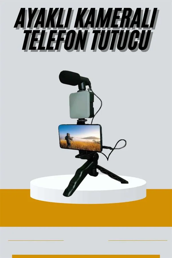 Tripod Telefon Tutucu Kumandalı Mikrofon Led Işık Vlog Video Kayıt