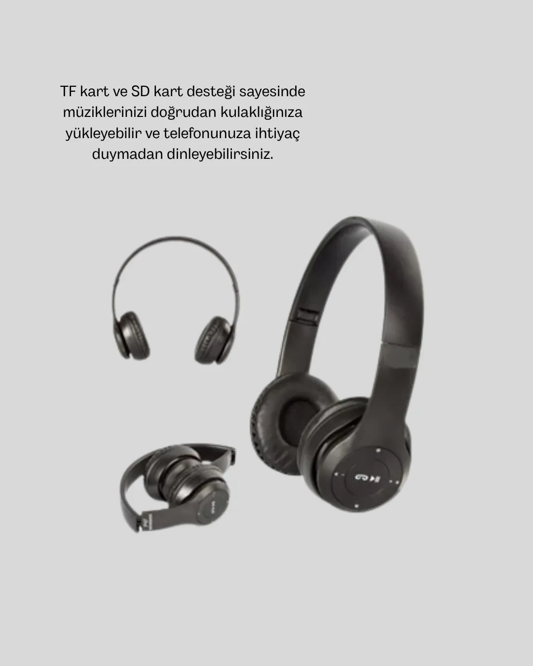 Bluetooth 5.0 Kablosuz Kulaklık – Extra Bass, TF Kart Desteği, 3.5mm AUX Girişli
