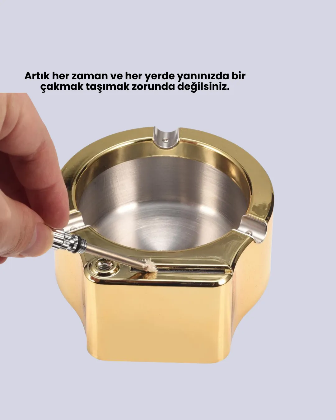 Paslanmaz Çelik Küllük Çakmaklı Masa Üstü Kullanım