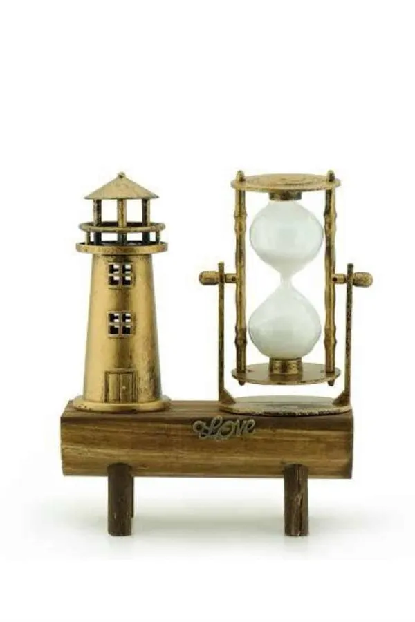 Deniz Feneri Kum Saati Ahşap Görünümlü Vintage Tarz Biblo