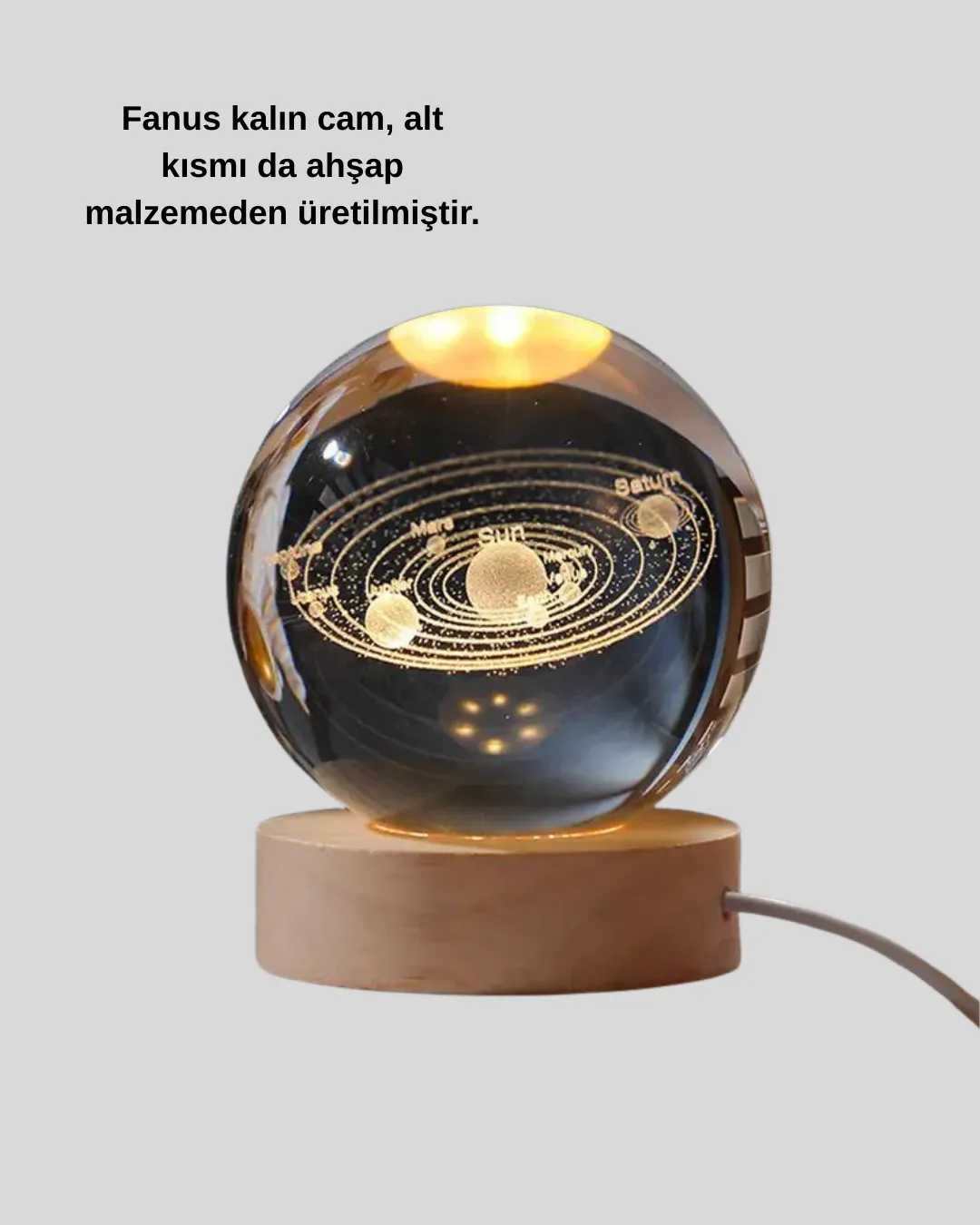 Dekoratif LED Kristal Küre Ahşap Altlıklı Şık Gece Lambası