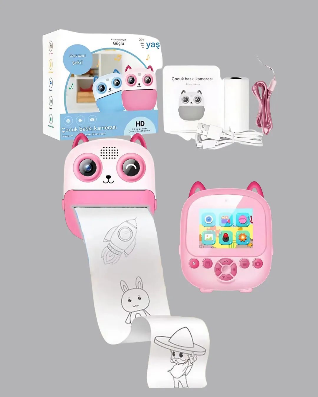 Termal Baskı Özellikli Çocuk Kamerası 1080P Video Destekli
