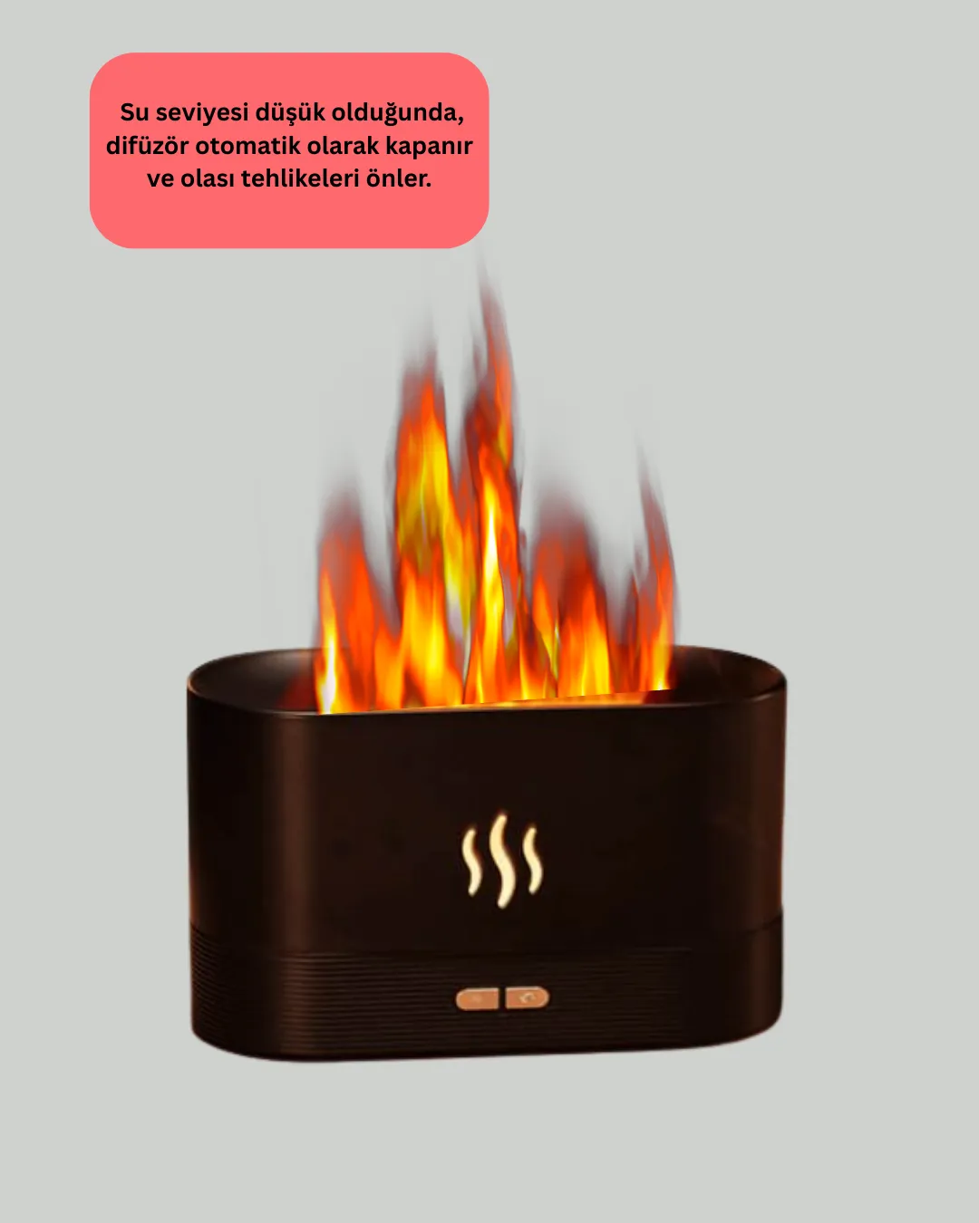 Aromatik Oda Kokusu Difüzörü Alev Tasarımlı LED Işıklı Nemlendirici