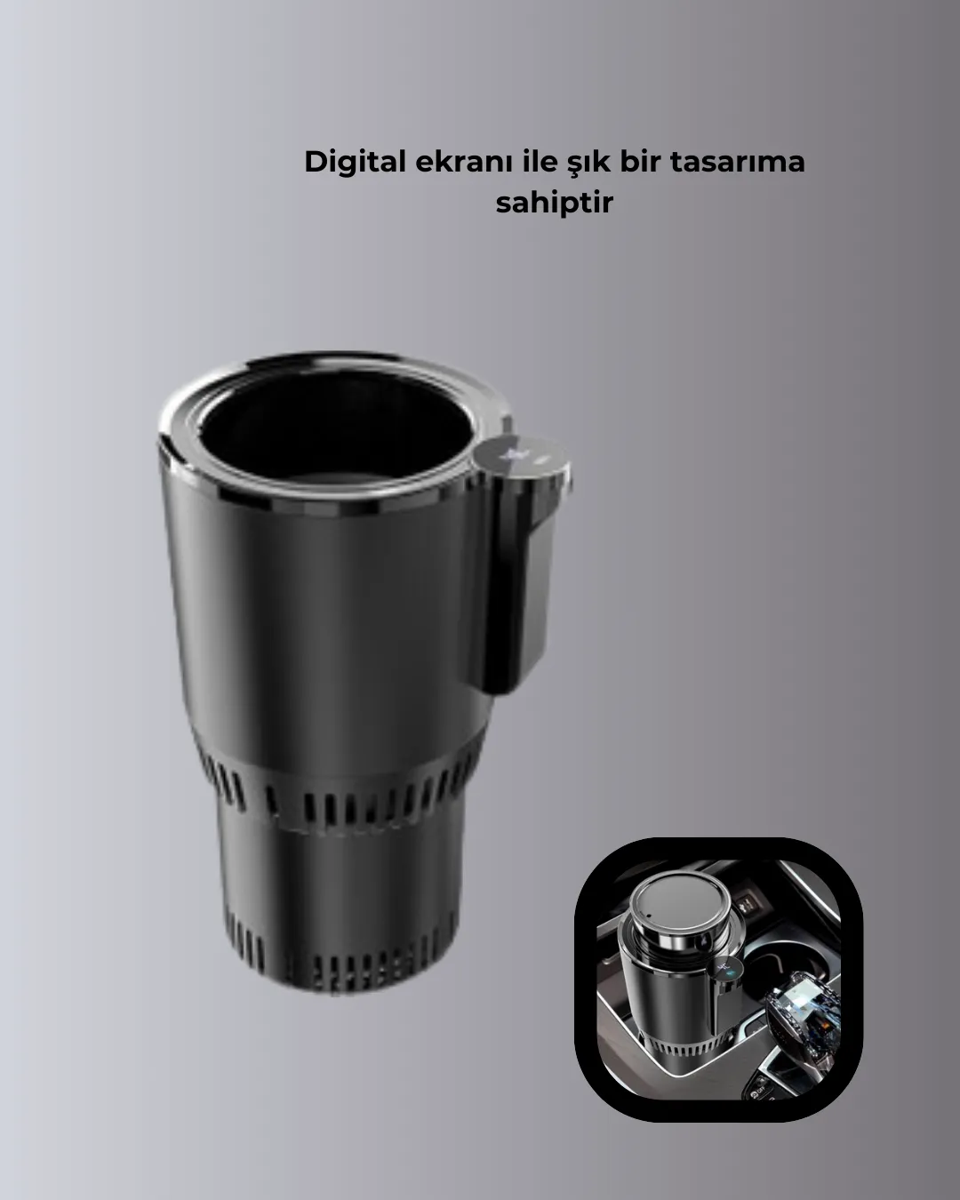 Dijital Ekranlı Akıllı Bardaklık Araç İçi Termal Isıtıcı Soğutucu