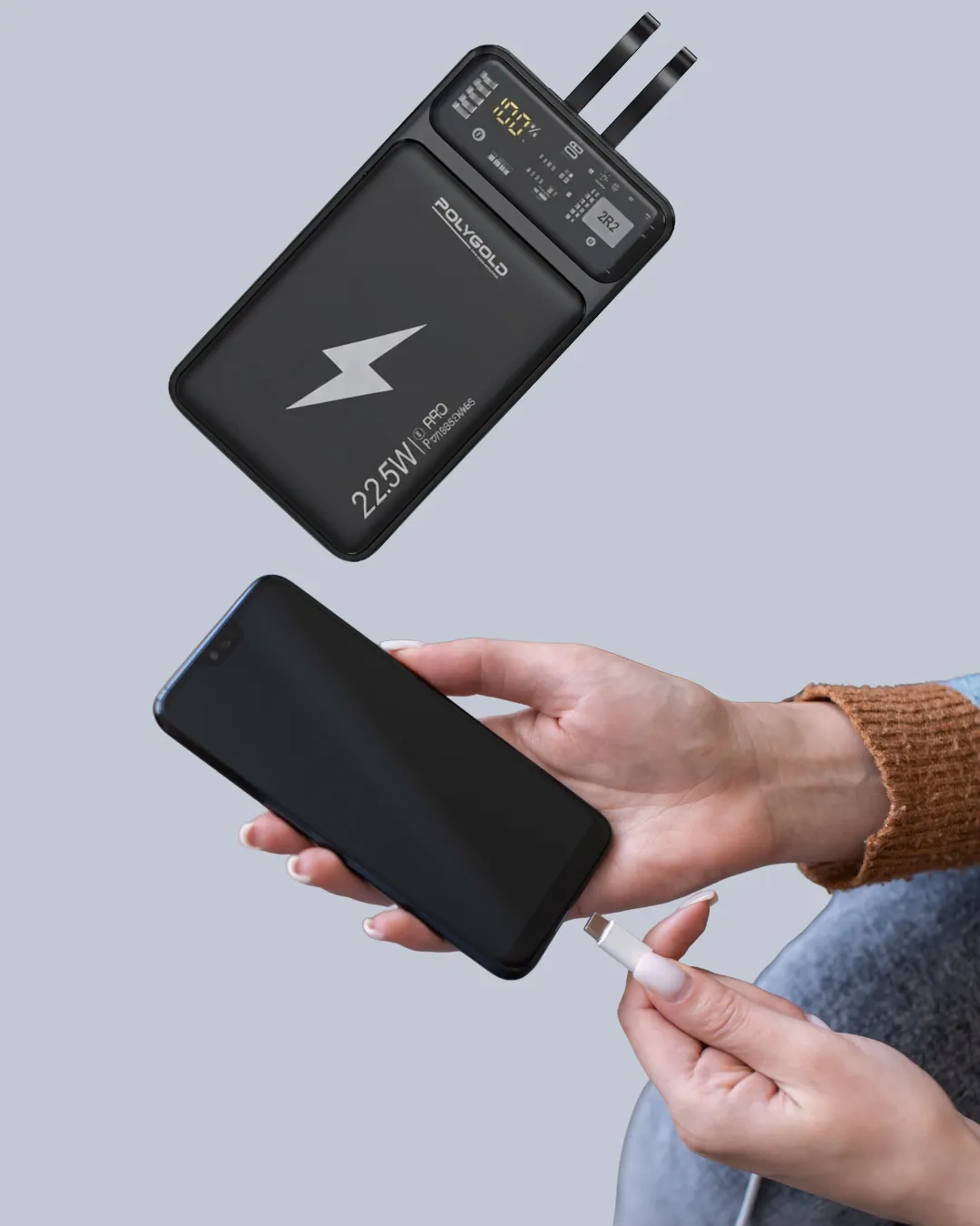 Powerbank Dahili Ekranlı 10000 mAh Çift Kablolu