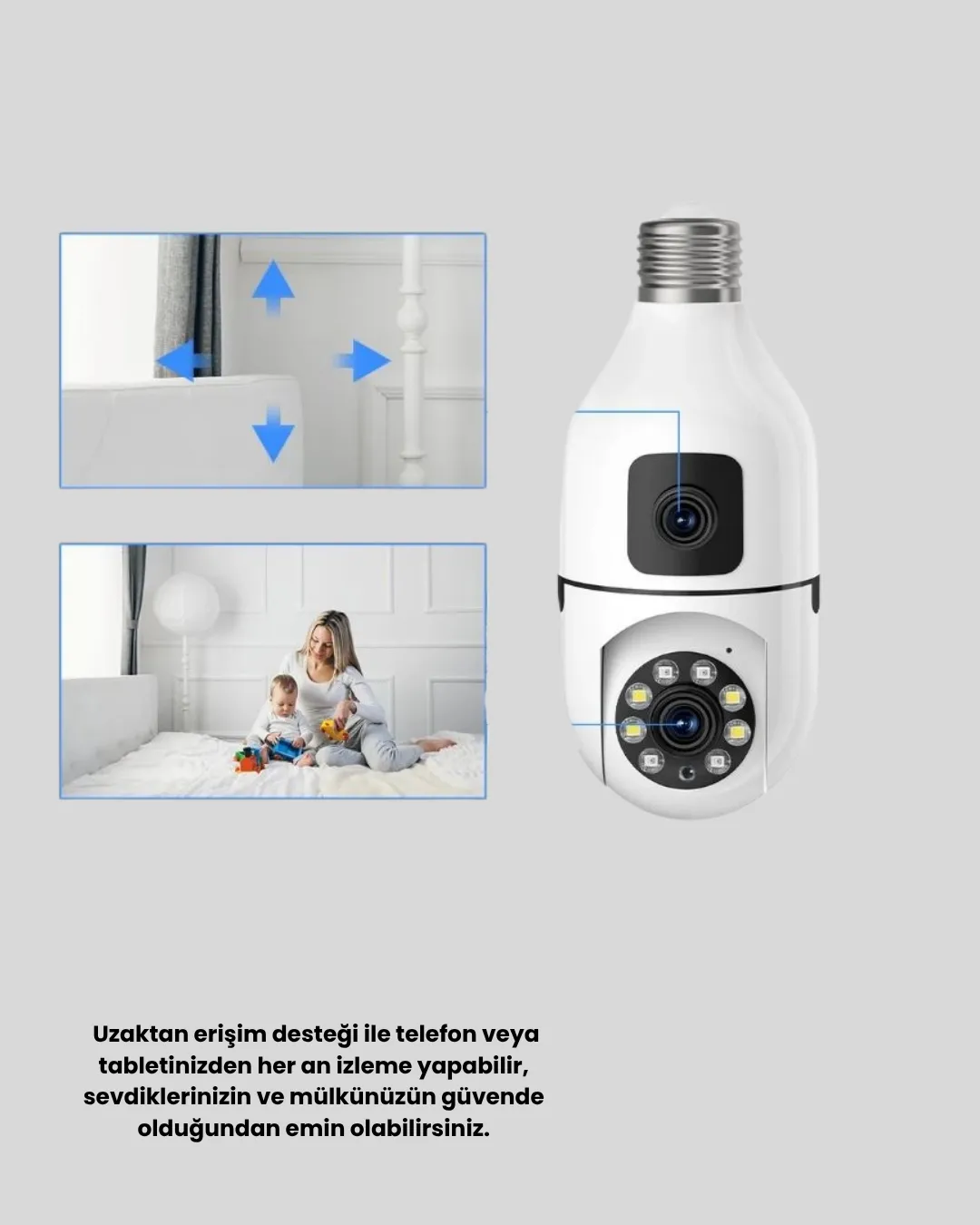 Ampul Tipi WiFi Kamera 2MP Lensli Full HD Görüntü ve Akıllı Hareket Algılama