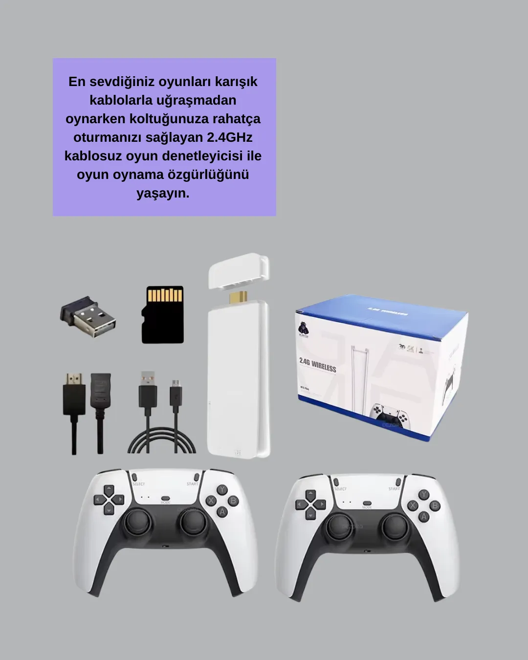 HDMI Çıkışlı Kablosuz 2 Kollu 4K Retro Oyun Kutusu