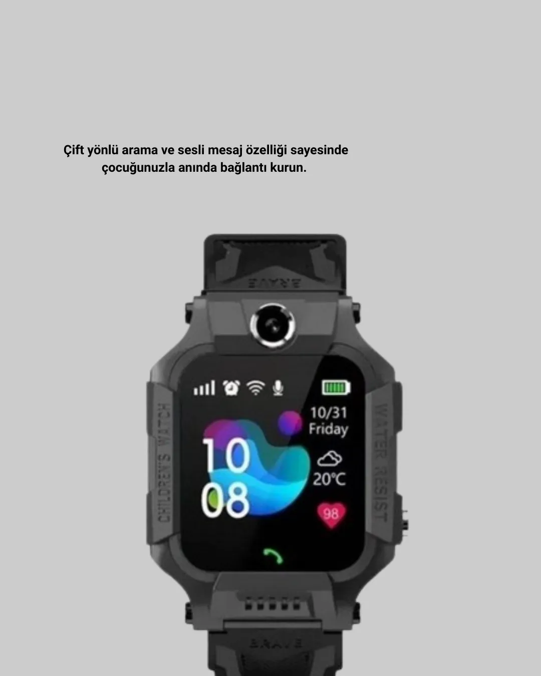 S10 Akıllı Çocuk Saati Siyah Tasarım Adımsayar ve Alarm Fonksiyonu