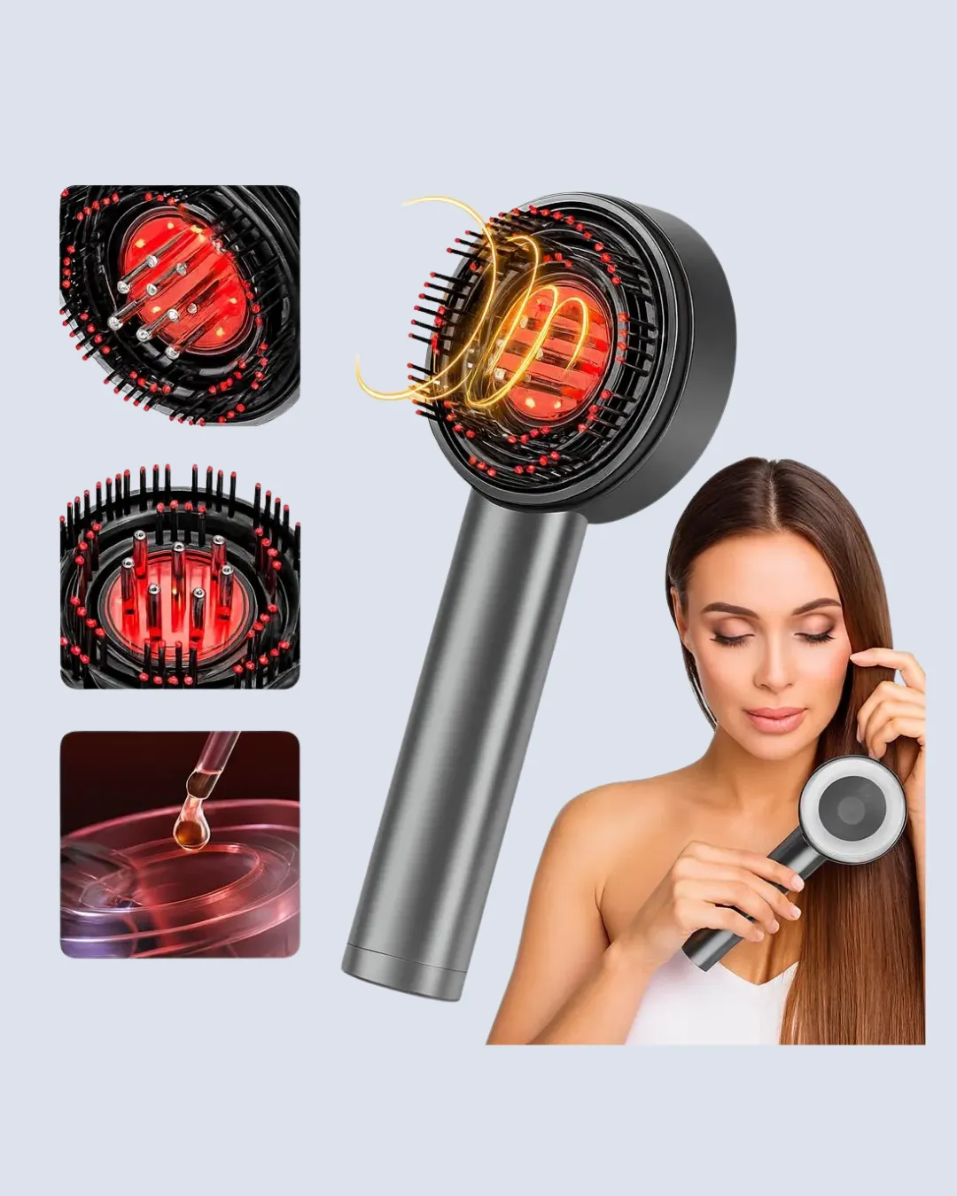 LED Teknolojili Elektrikli Saç Masaj Fırçası Mikro Akımlı