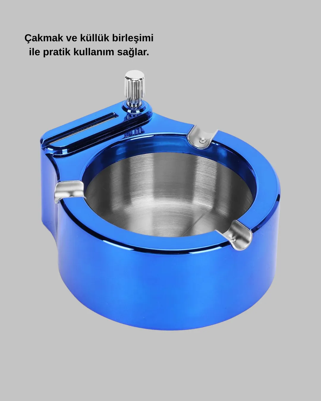 Yuvarlak Metal Küllük Çakmak Entegreli Dayanıklı Yapı