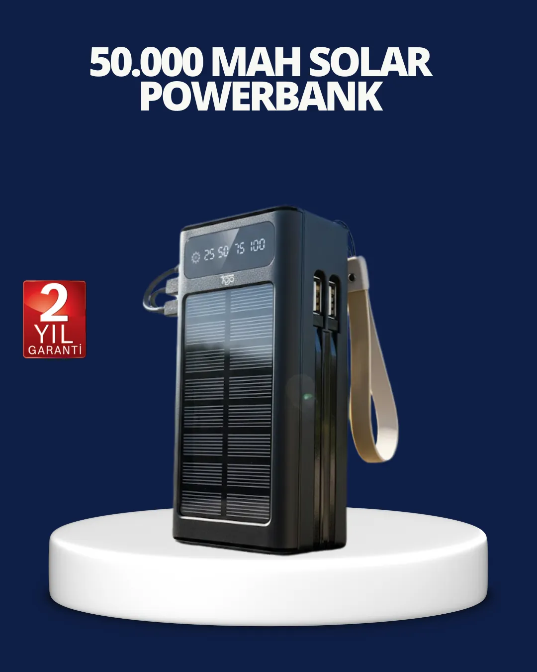 Güneş Panelli Powerbank LED Işıklı Taşınabilir Şarj Cihazı