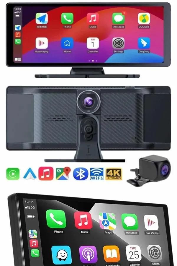 4K 10.2 İnç Çift Kameralı Araç Multimedya Ekranı CarPlay Kablosuz Tüm Cihazlara Uyumlu
