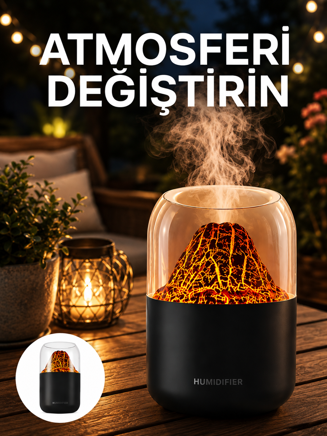 Alev Efektli Ultrasonik Difüzör – Sessiz Çalışma