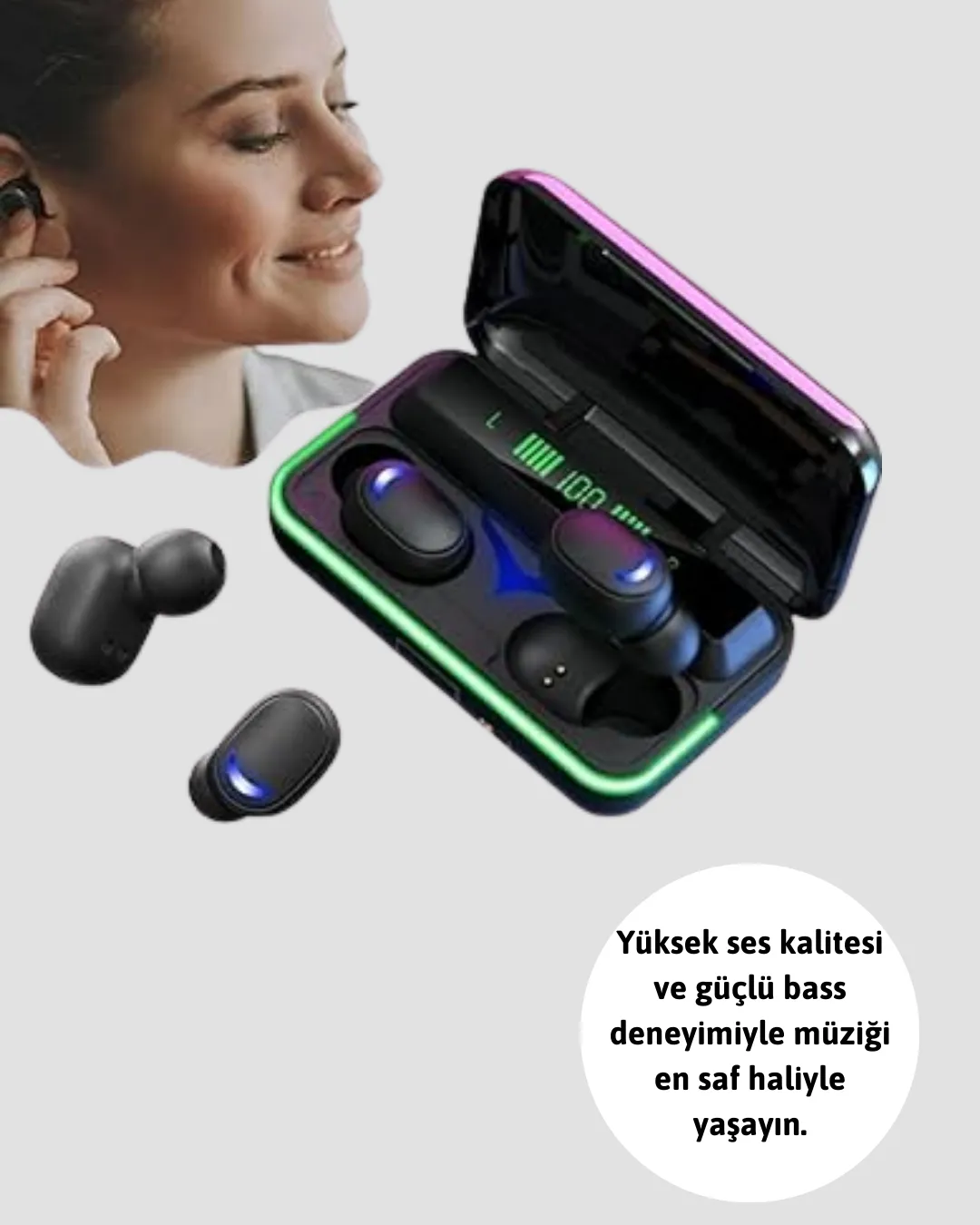 E10 Powerbank Şarjlı Bluetooth 5.1 Kulaklık Spor ve Oyun İçin