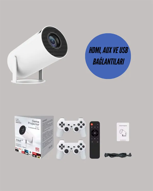 Portatif 4K Projeksiyon – 4.000 Uygulama, Kablosuz Yansıtma ve Bluetooth 5.0