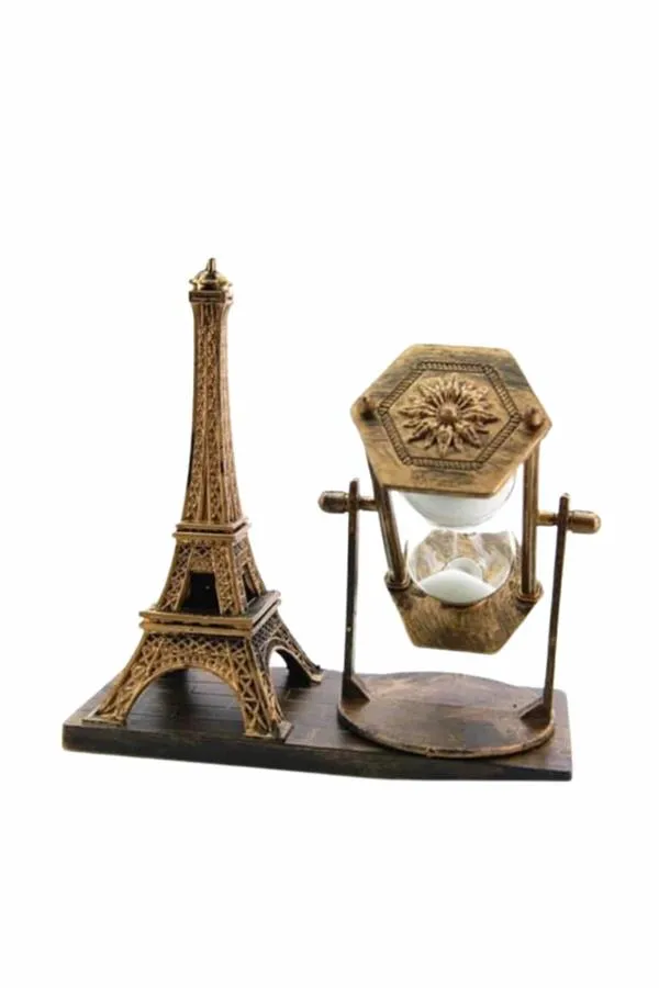 Dekoratif Eyfel Kulesi ve Kum Saati Vintage Tarzı Masa Süsü Biblo