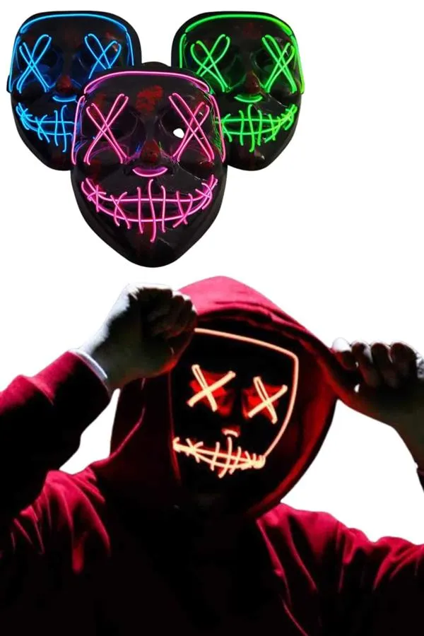 Led Işıklı Neon Maske Cadılar Bayramı Maskesi Korkunç Korku Maskesi