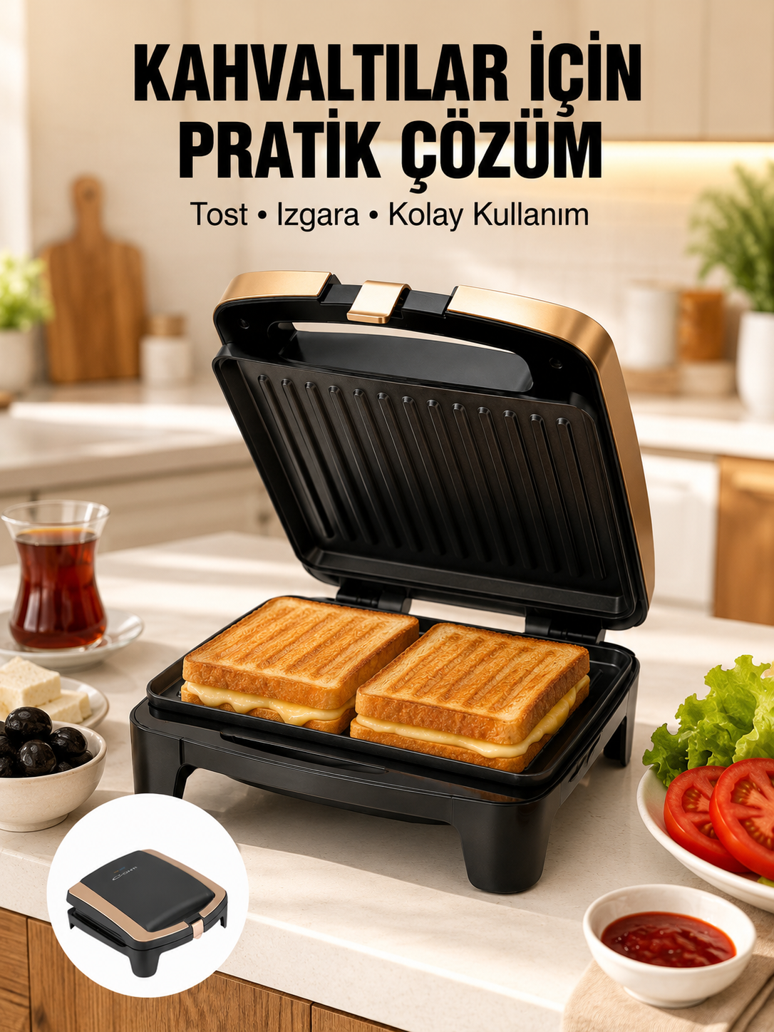 Tost Makinesi Yapışmaz Plaka 1500 Watt Güçlü Performans
